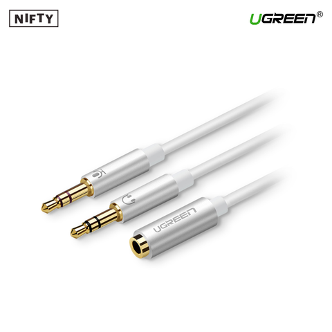 Ugreen 3.5mm Female to 2 Male Cable Aluminum Case White