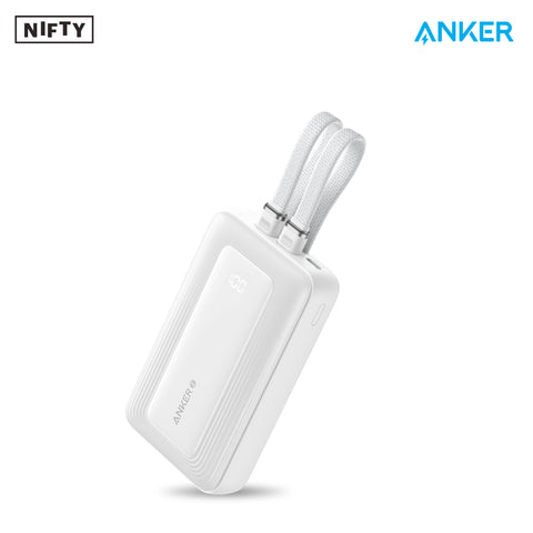 Anker Zolo Power Bank White (10,000mAh, 30W) with Built-In USB-C plus Lightning Cable