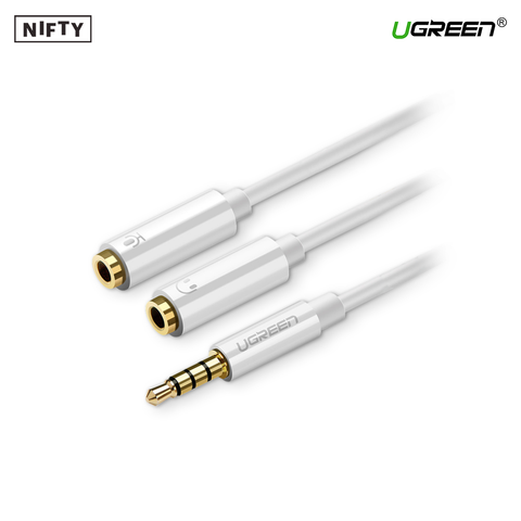 Ugreen 3.5mm Male to 2 Female Audio Cable ABS Case White