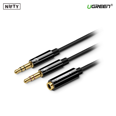 Ugreen 3.5mm Female to 2 Male Cable Aluminum Case Black